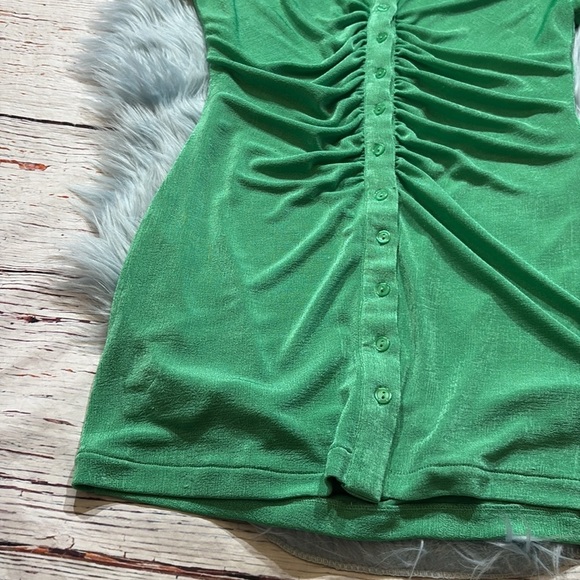 With Jean Alexa Ruched Button Front Mini Dress Green sz S - Picture 9 of 11